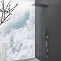 Modern Wall Mounted Shower Head With Smooth Water Flow And Snowy Mountain Forest View