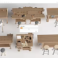 Wooden Table and Chair Sets with Various Workbench Designs Stools and Tools 3d model
