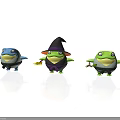 Cute Cartoon Frog Characters With Wizard Hat Blue Green Colors And Holding Props