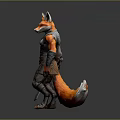 Detailed Fox Warrior 3D Model In Armor Holding Sword Dynamic Pose