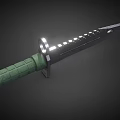 Tactical Combat Knife With Serrated Blade Green Textured Handle Lanyard Ring And Silver Reflective Edge
