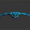 Game Movie Character With Blue Skin Bioluminescent Patterns And Black Shorts