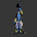 Blue Yellow Purple Fantasy Game Character With Long Neck Standing Pose