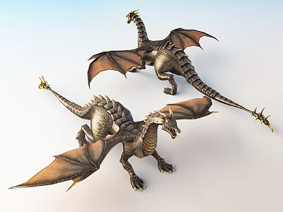 Detailed 3D Model Of Two Mythical Dragons With Brown Wings Scales And Claws 3d model