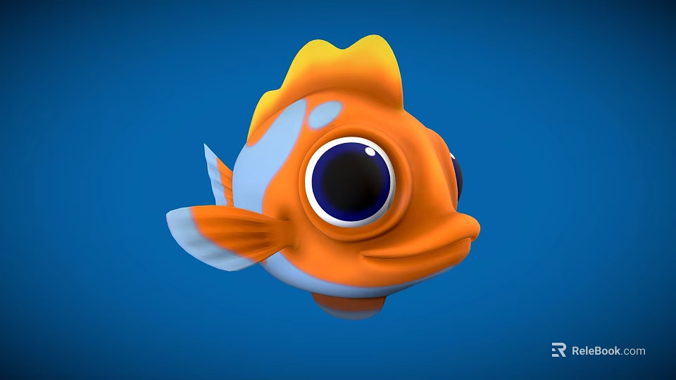 Cute Orange Cartoon Fish With Big Eyes On Blue Background 3d model 