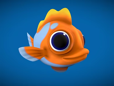 Cute Orange Cartoon Fish With Big Eyes On Blue Background 3d model