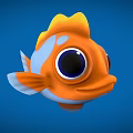 Cute Orange Cartoon Fish With Big Eyes On Blue Background