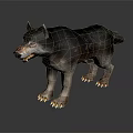 Realistic 3D Wolf Standing With Black And Gray Fur Sharp Teeth And Claws 3d model