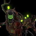 Game Movie Character with Antler Like Headgear Green Glowing Strips and Muscle Texture Body