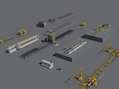 Industrial Equipment Layout with Cranes Conveyors and Production Machinery in Factory 3d model