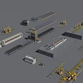 Industrial Equipment Layout with Cranes Conveyors and Production Machinery in Factory
