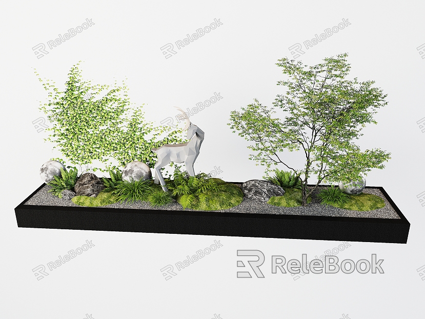 Modern indoor and outdoor landscaping gardening landscape sketch green plant landscape stone plant pile micro terrain landscape pool flower bed model