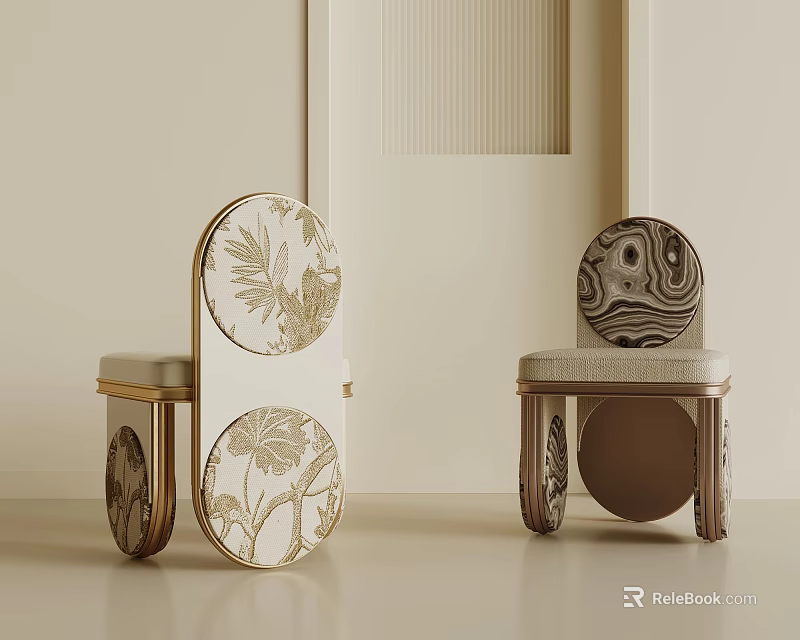 Elegant Luxury Artistic Upholstered Single Chair With Unique Circular Pattern Design For Chic Home Interior 3d model 