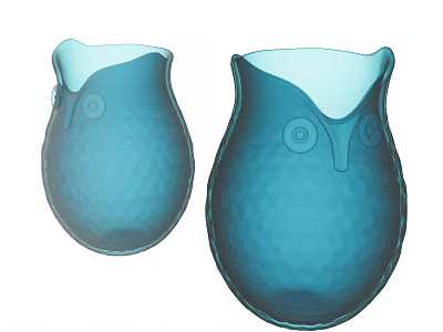 Two Blue Ceramic Owl Shaped Cups With Honeycomb Textured Surface 3d model
