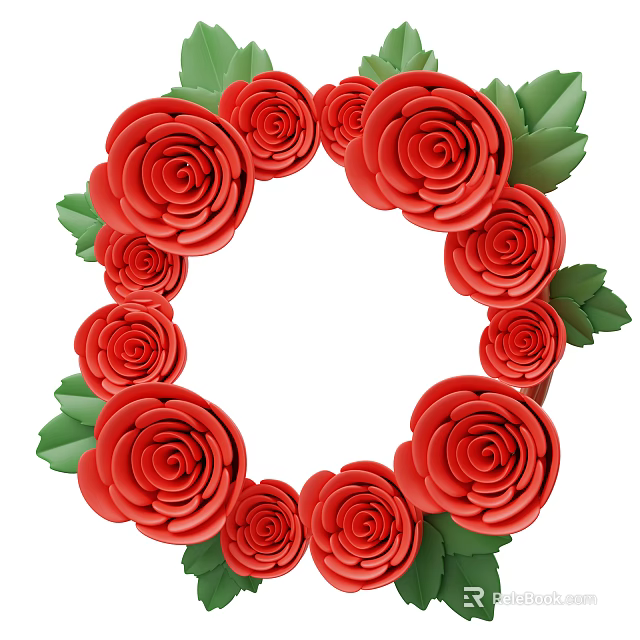 Beautiful Red Roses Wreath Adorned With Fresh Green Leaves For Home Decor 3d model 