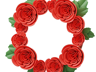 Beautiful Red Roses Wreath Adorned With Fresh Green Leaves For Home Decor 3d model