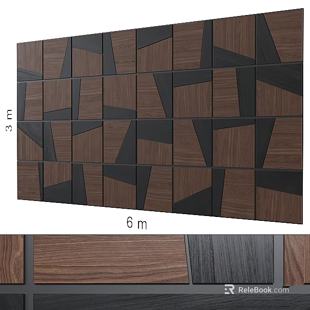 Wooden Geometric Wall Decor Featuring 3m by 6m Size And Patterned Panels 3d model