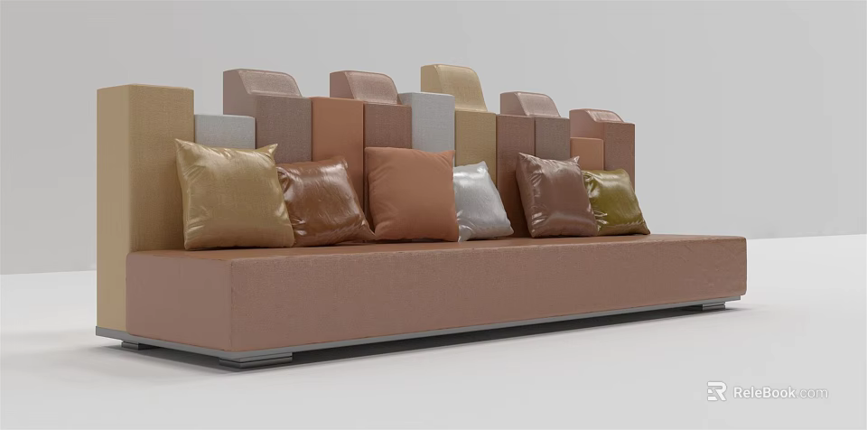 Stylish Sectional Sofa With Multiple Colored Pillows And Modern Upholstered Design 3d model