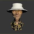 Woman Wearing White Wide Brimmed Hat Orange Sunglasses Black Shirt With Yellow Patterns Holding Cigarette