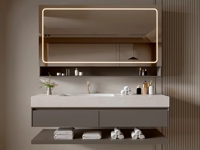 Modern Bathroom Vanity Cabinet With Lighted Mirror Sink Drawers And Towel Storage 3d model
