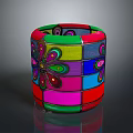 Colorful Cylindrical Household Storage Container With Flower Pattern And Multicolored Blocks