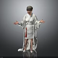 Elderly Person Wearing White Robe With Red Decoration Standing With Open Hands
