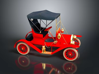 Vintage Red Classic Car With Black Top Gold Accents And Red Rims 3d model