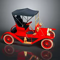 Vintage Red Classic Car With Black Top Gold Accents And Red Rims