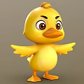 Yellow 3D Cartoon Duckling Character With Big Eyes And Spread Wings