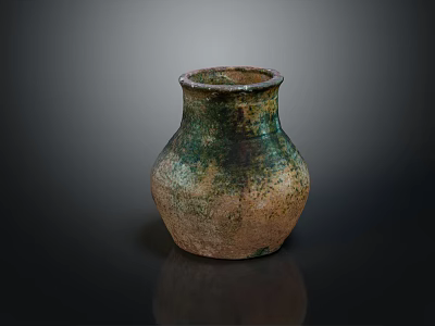 Ancient Clay Jar with Green Brown Glaze and Rustic Vintage Texture 3d model