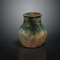 Ancient Clay Jar with Green Brown Glaze and Rustic Vintage Texture 3d model