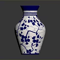 Intricately Carved Ceramic Vase With Blue And White Floral Branch Patterns