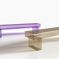 Modern Public Benches in Purple and Gold Transparent Acrylic with Striped Sleek Design