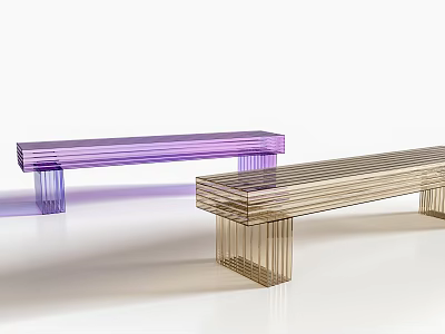 Modern Public Benches in Purple and Gold Transparent Acrylic with Striped Sleek Design 3d model
