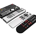 Different Electronic Remote Controls With Various Designs Colors And Button Layouts