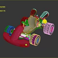 Pink Go-Kart with Large Black Wheels Gray Seat Yellow Accents and Fun Cartoon Design