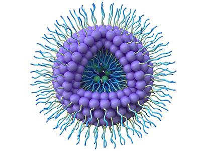 Medical Device Viral Structure Model Featuring Purple Spherical Components and Blue Projections 3d model