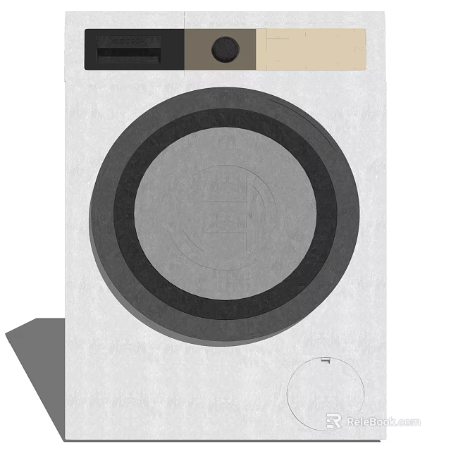Modern Front Load Gray Washing Machine With Circular Transparent Door And Control Panel 3d model