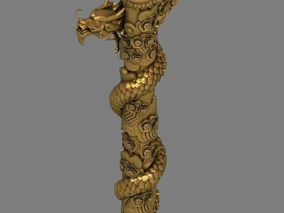 Golden Dragon Carved Pillar Featuring Intricate Sculptural Details and Traditional Design 3d model