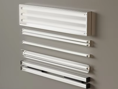 Modern Silver Metal Strips Mounted On Gray Wall In Arrangement Design 3d model