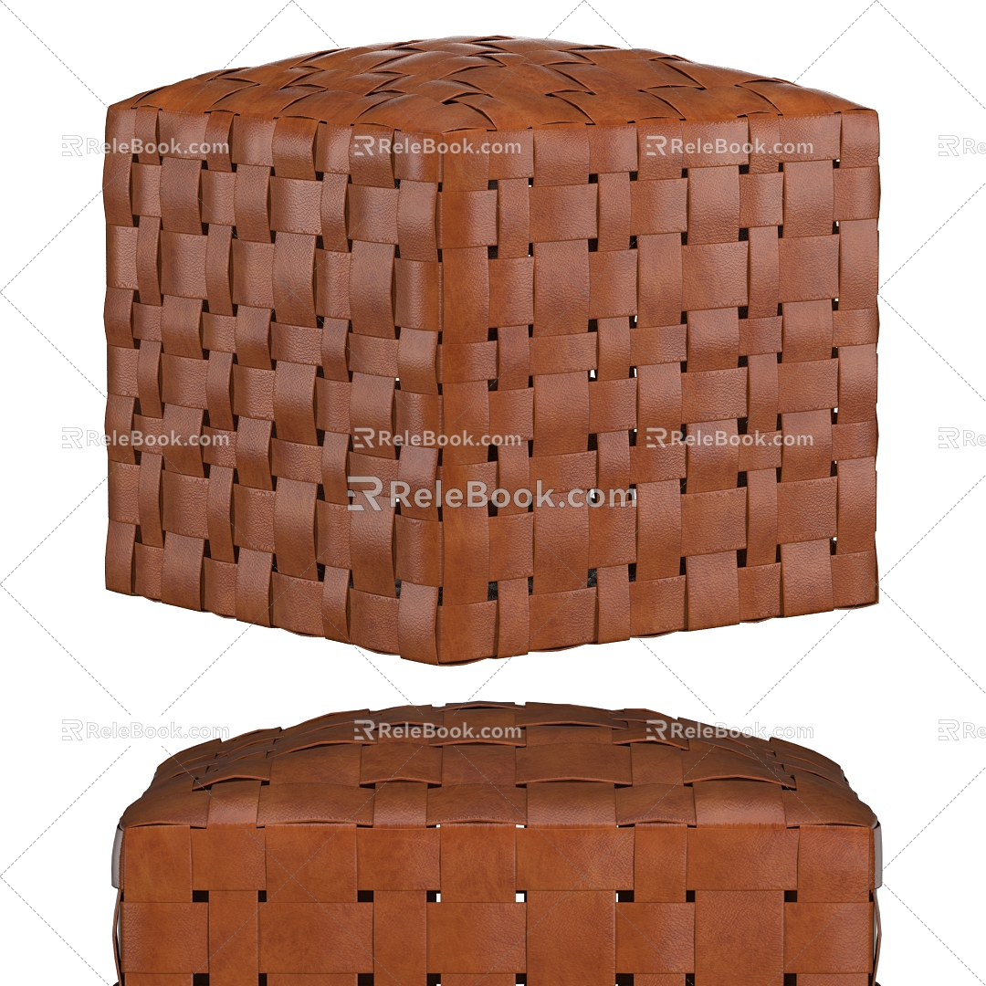 Modern Stool Leather Woven Stool 3d model