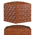 Handwoven Brown Leather Stool With Classic Grid Pattern For Modern Indoor Seating Decor 3d model