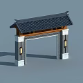 Traditional Chinese Style Entrance Gate With Tiled Roof Gray Brick Walls And Wooden Lanterns