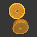 Fresh Juicy Orange Halves Showing Inner Pulp on Black Reflective Surface