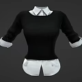 Fashionable Fitted Black Sweater With White Shirt Collar And Cuffed Sleeves