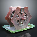Vintage Mechanical Decorative Household Ornament With Rusty Red Metal Structure And Green Base