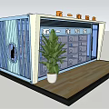 Shopping Mall Decorative Store Featuring Glass Door Roller Shutter Wooden Shelves and Potted Plant