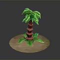 3D Model Palm Tree with Green Leaves and Brown Trunk on Sand Base