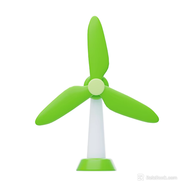 Scenic Landscape with Green Three Bladed Wind Turbine and White Pillar Base 3d model 