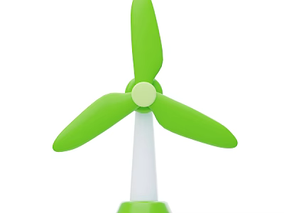 Scenic Landscape with Green Three Bladed Wind Turbine and White Pillar Base 3d model